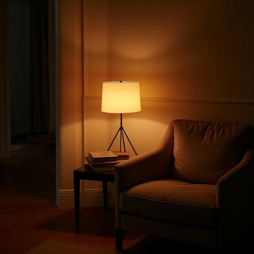 Lámpara de diseño contemporáneo iluminando un rincón de lectura.